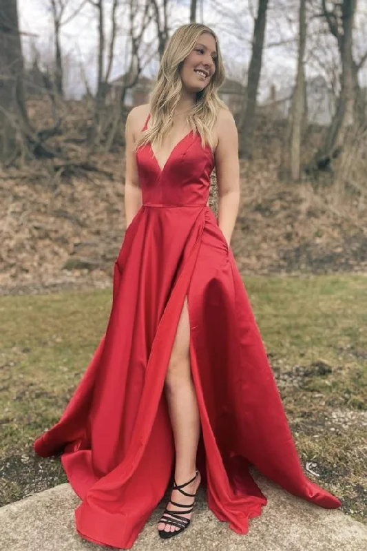 Find Your Perfect Deal Today!Red v neck satin long A line prom dress evening dress cg19834 Find Your Perfect Deal Today!Red v neck satin long A line prom dress evening dress cg19834