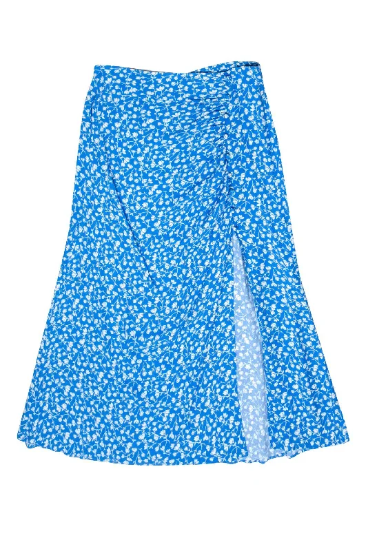The Sale You’ve Been Waiting For!Reformation - Light Blue & White Floral Print Ruched Maxi Skirt w/ Slit Sz 10 The Sale You’ve Been Waiting For!Reformation - Light Blue & White Floral Print Ruched Maxi Skirt w/ Slit Sz 10