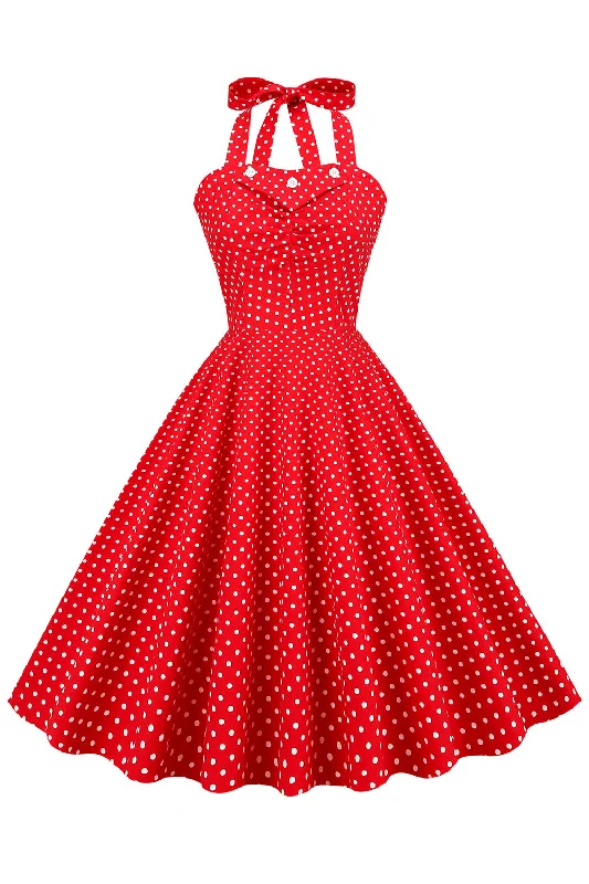 The Best Deals Won’t Wait!Retro Style Halter Red Polka Dots 1950s Dress
