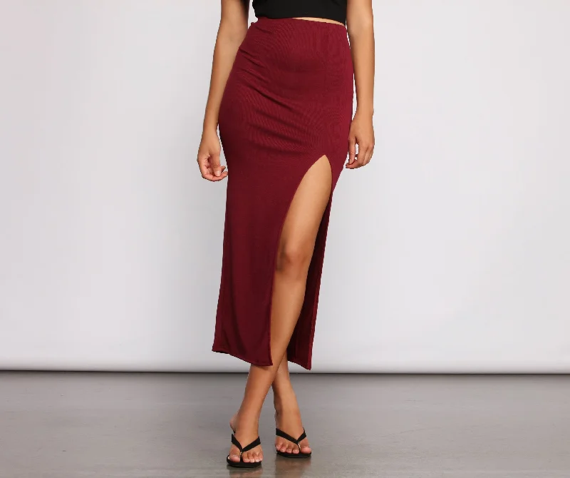 Exclusive Deals Just for You!Ribbed High Slit Maxi Skirt