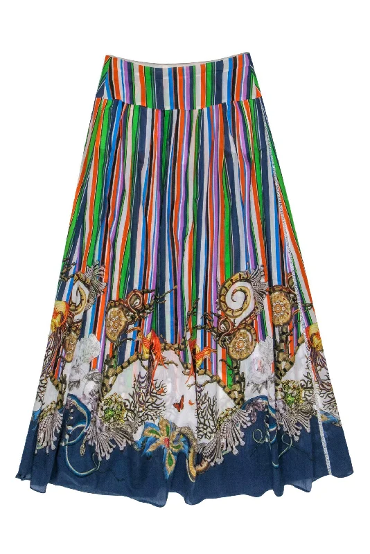 Price Drop Alert!Roberto Cavalli - White & Multicolored Striped Maxi Skirt w/ Nature Print Hem Sz 4 Price Drop Alert!Roberto Cavalli - White & Multicolored Striped Maxi Skirt w/ Nature Print Hem Sz 4