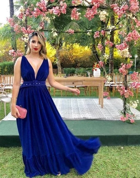 Limited Deals, Unlimited Savings!Royal Blue V-neck A-line Prom Dresses    cg19787