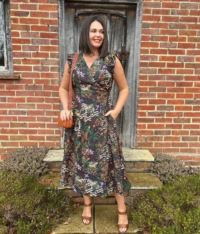 Today’s Deals, Tomorrow’s Regrets!Safari Frill Sleeve Wrap Midi Dress