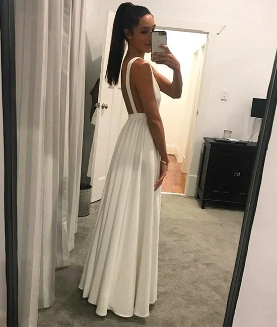Must-Have Deals Inside!Sexy Ivory Low V Neck A Line Floor Length Formal prom Gown, Evening Dress With Open Back cg19746 Must-Have Deals Inside!Sexy Ivory Low V Neck A Line Floor Length Formal prom Gown, Evening Dress With Open Back cg19746