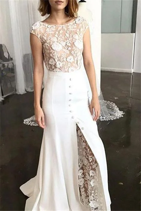 Best Deals Just for You!Sheath Cap Sleeves Button Lace Prom Dress    cg19788