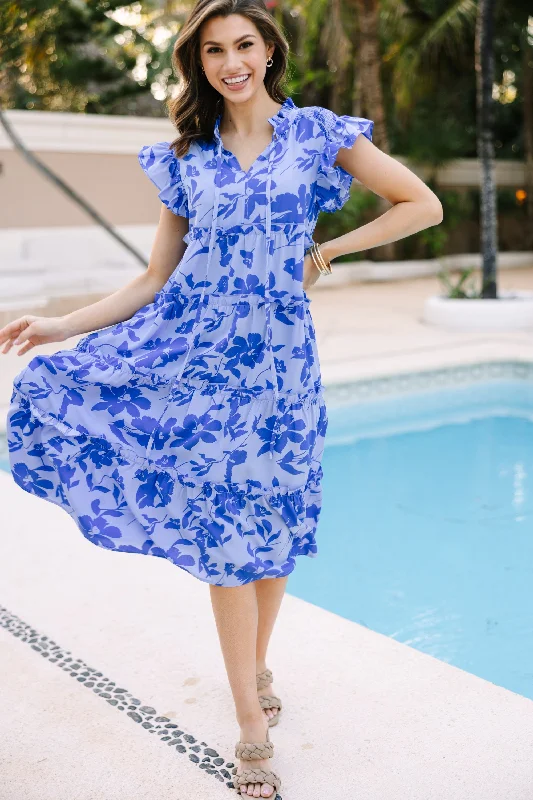 Unlock Huge Savings Now!Show You Off Blue Floral Midi Dress