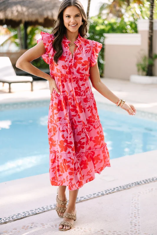 Special Offer – Act Fast!Show You Off Rose Pink Floral Midi Dress