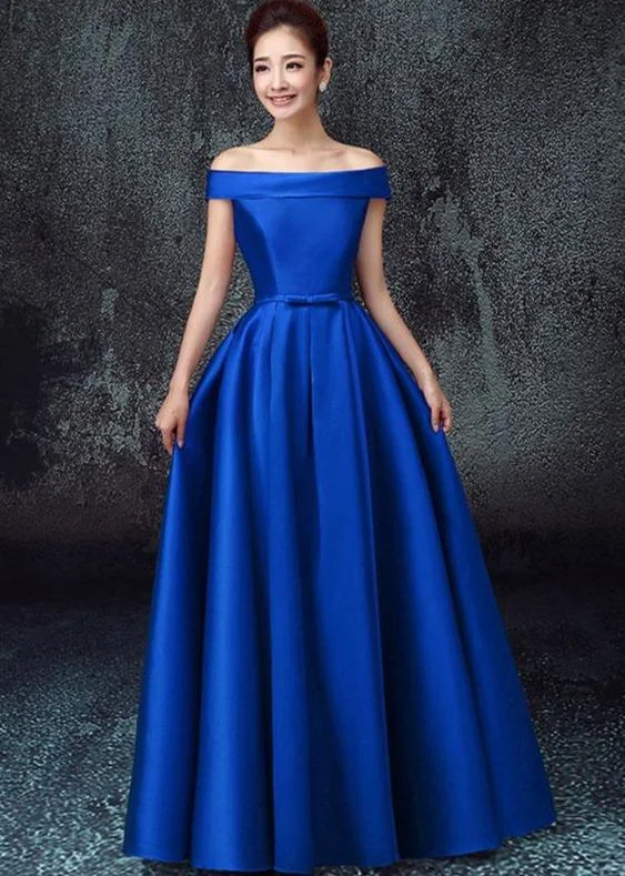 Huge Savings – Act Now!Simple Satin A-Line Off Shoulder Floor Length Party Dress, Satin Prom Dress Evening Dress    cg19836