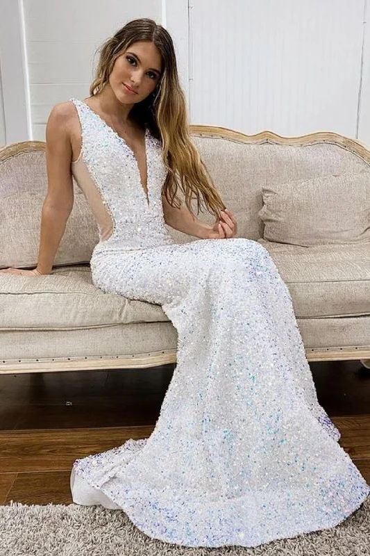 Don’t Wait – Deals Won’t Last!Sparkle Mermaid White Long Prom Dress    cg19750