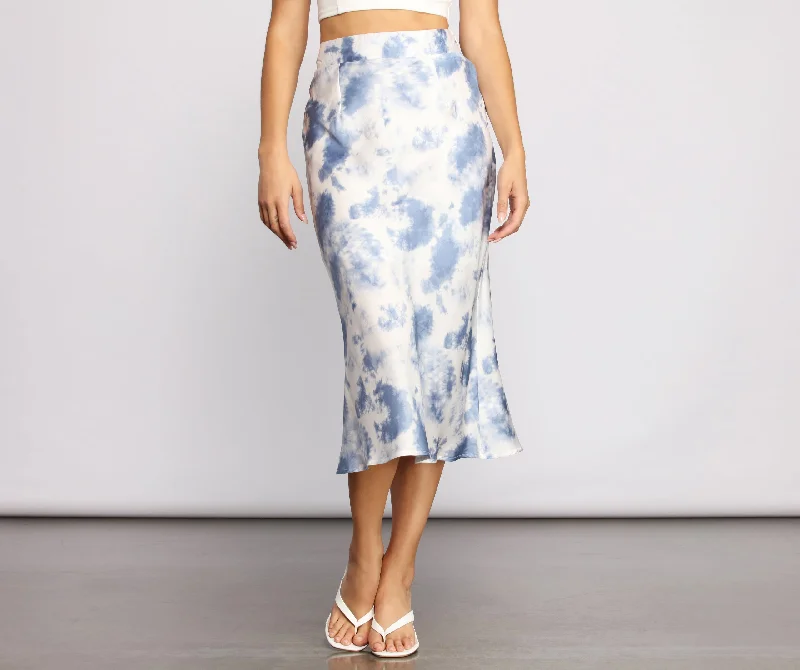 Find the Best Deals Here!Stylishly Sleek Satin Tie Dye Midi Skirt