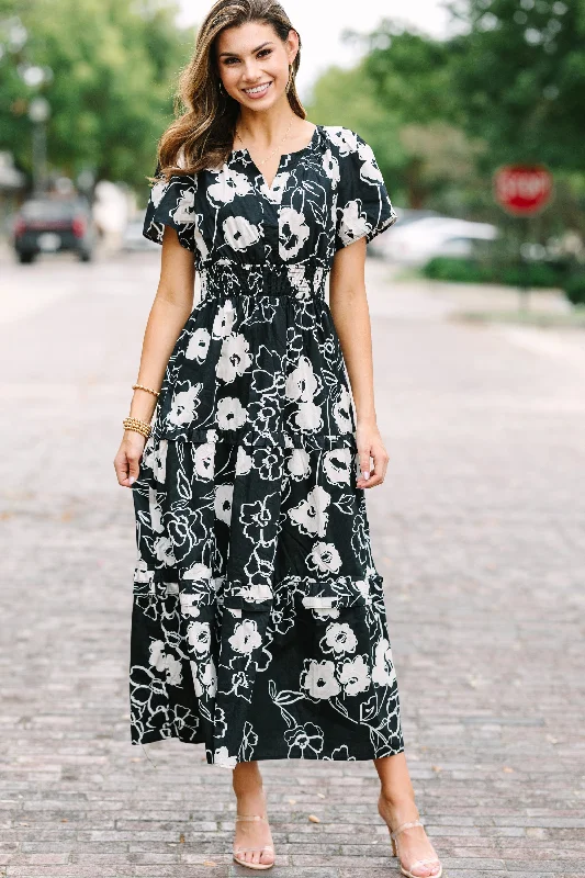 Limited-Time Price Drop!Sugarlips: Call On Me Black Floral Midi Dress