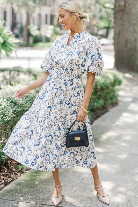 Best Offers of the Month!It's A Match Off White Floral Midi Dress