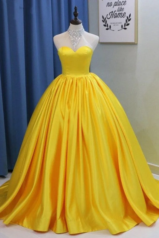 Today’s Deals, Tomorrow’s Regrets!Sweetheart Yellow Prom Ball Gown with Satin Skirt Today’s Deals, Tomorrow’s Regrets!Sweetheart Yellow Prom Ball Gown with Satin Skirt