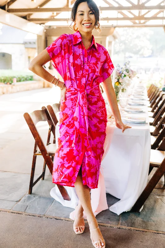 Best Deals Just for You!Take Your Shot Berry Pink Floral Midi Dress