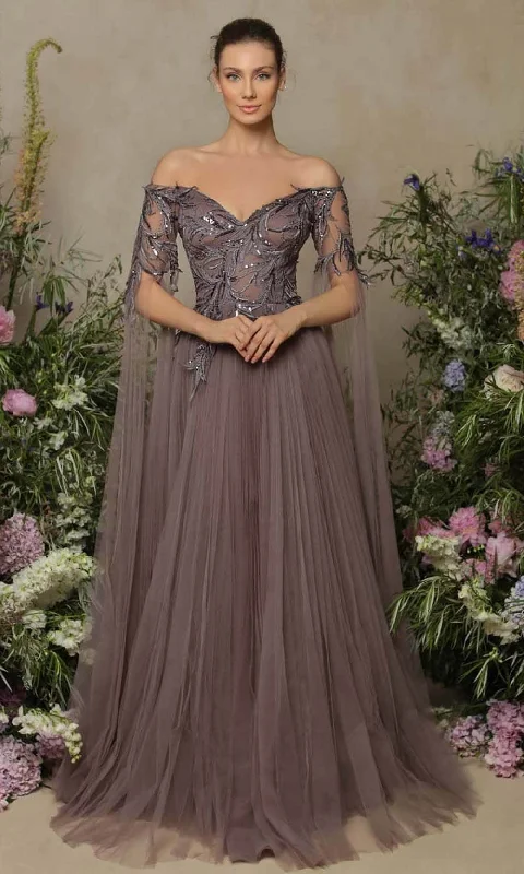 Special Discounts Inside!Tarik Ediz - Off Shoulder Tulle Evening Gown 98077
