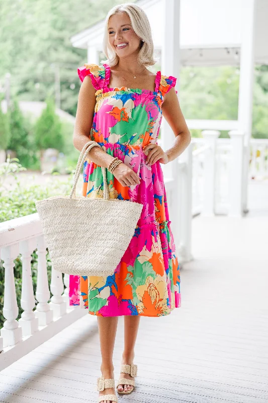 Huge Price Cuts Await!Tell It All Pink Floral Midi Dress