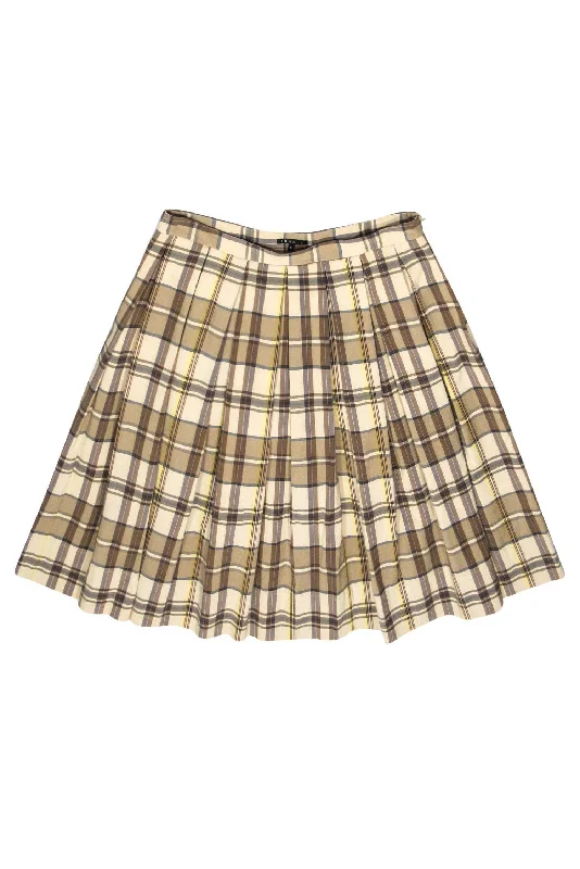 Everything Must Go!Theory - Beige, Grey & Yellow Plaid Pleated A-Line Skirt Sz 8