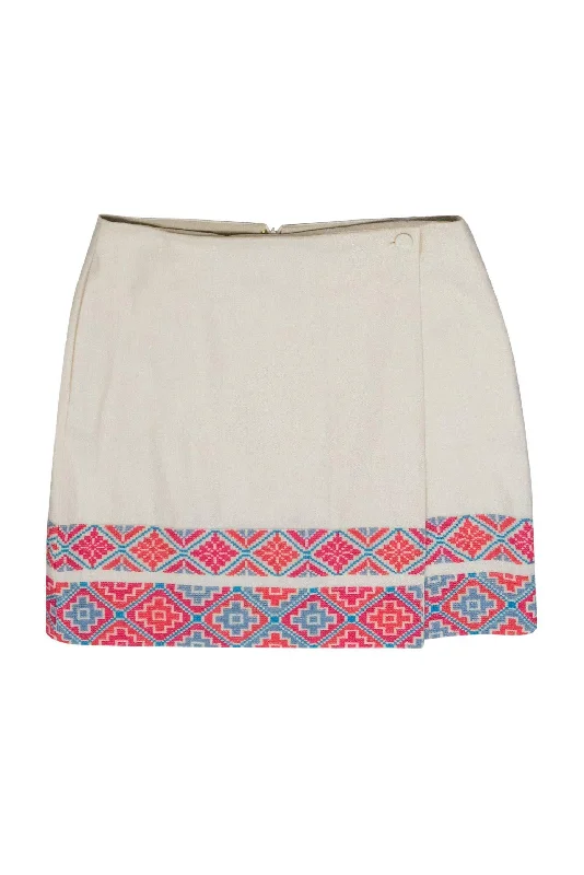 Buy One, Get One Free!Tory Burch - Cream Linen Wrap Skirt w/ Aztec Print Embroidered Trim Sz 4 Buy One, Get One Free!Tory Burch - Cream Linen Wrap Skirt w/ Aztec Print Embroidered Trim Sz 4