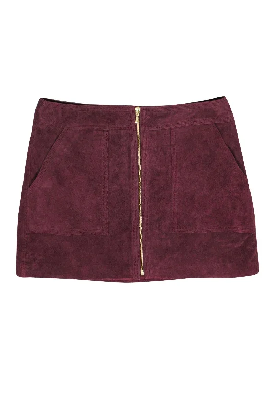 Buy More, Save More!Trina Turk - Maroon Suede Zip-Up "Harvest" Miniskirt Sz 10