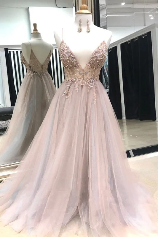 Get the Best for Less!Unique Long V neck Tulle Spaghetti Beaded Evening Dress, Prom Dress cg19893 Get the Best for Less!Unique Long V neck Tulle Spaghetti Beaded Evening Dress, Prom Dress cg19893