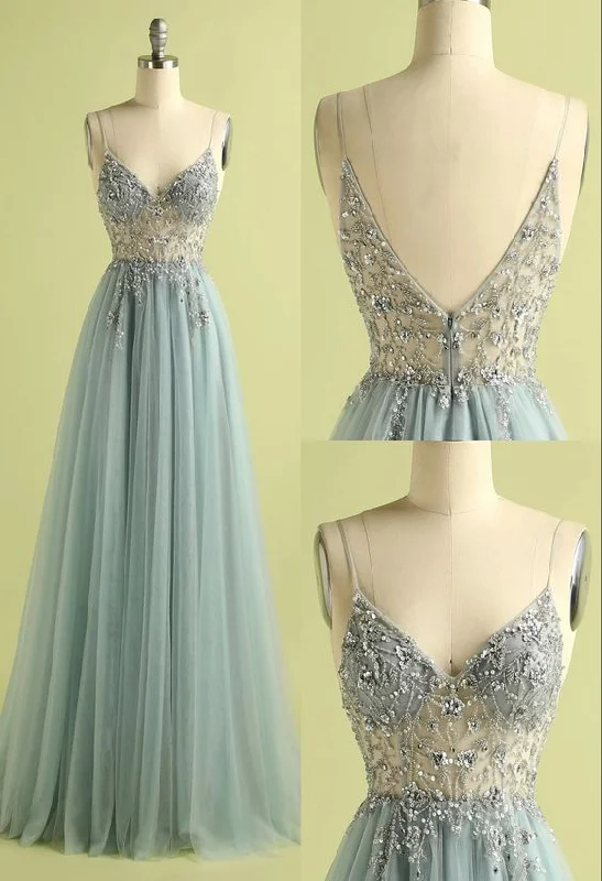 Limited-Time Price Drop!Vintage Prom Dresses, V-neck Slit Tulle Dress     cg19854