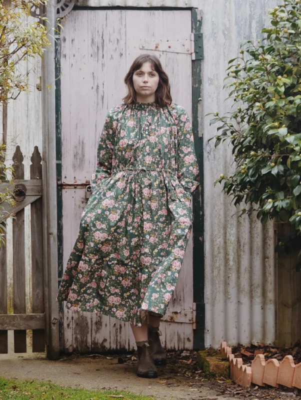 Your Discount is Waiting!100% RECYCLED COTTON - PRAIRIE DRESS DARK SAGE ROSE