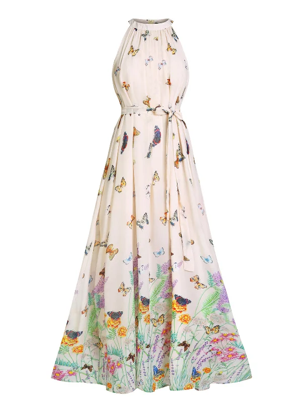 Hot Deals You Can’t Resist!1930s Floral Butterfly Vintage Maxi Dress