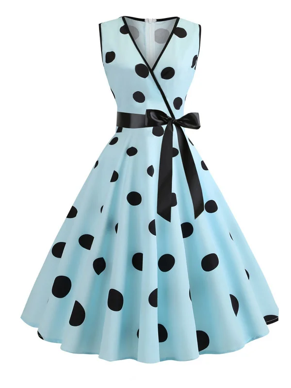 More Discounts, More Joy!1950s Bow Polka Dot Swing Dress