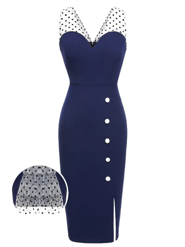 Stock Up and Save!Dark Blue 1960s Patchwork Pencil Dress