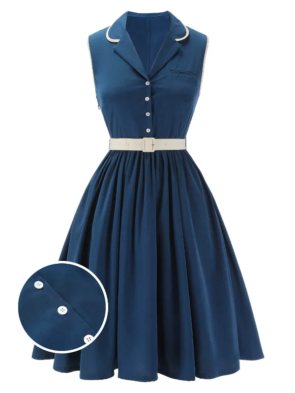 Shop Early, Save Big!1960s Navy Blue Sleeveless Lapel Dress