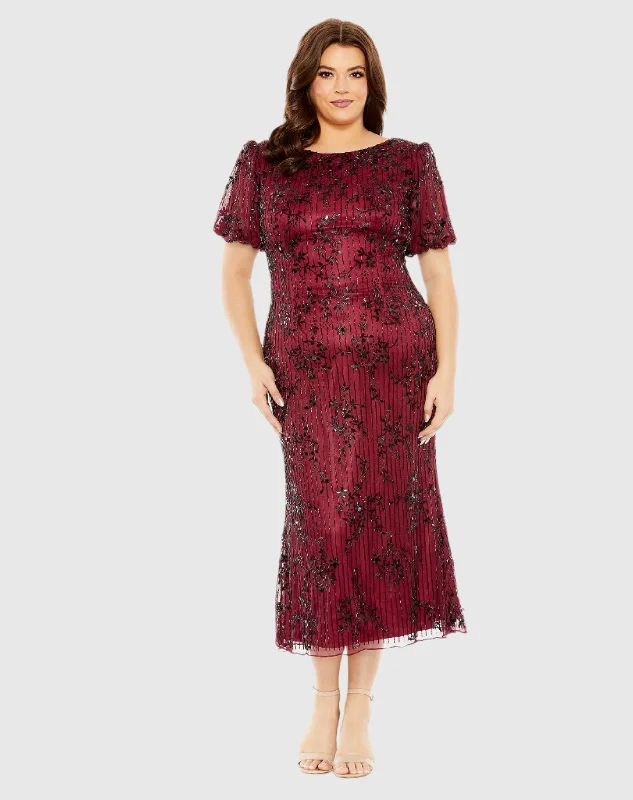 Buy One, Get One Free!High Neck Puff Sleeve Embellished Dress