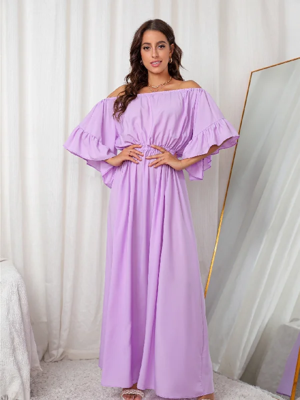 The Best Offers Are Here!KittenAlarm - Off Shoulder Short Sleeve Maxi Dress