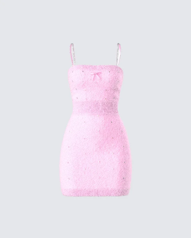 Hurry, Sale Ends Soon!Adi Pink Fuzzy Knit Mini Dress