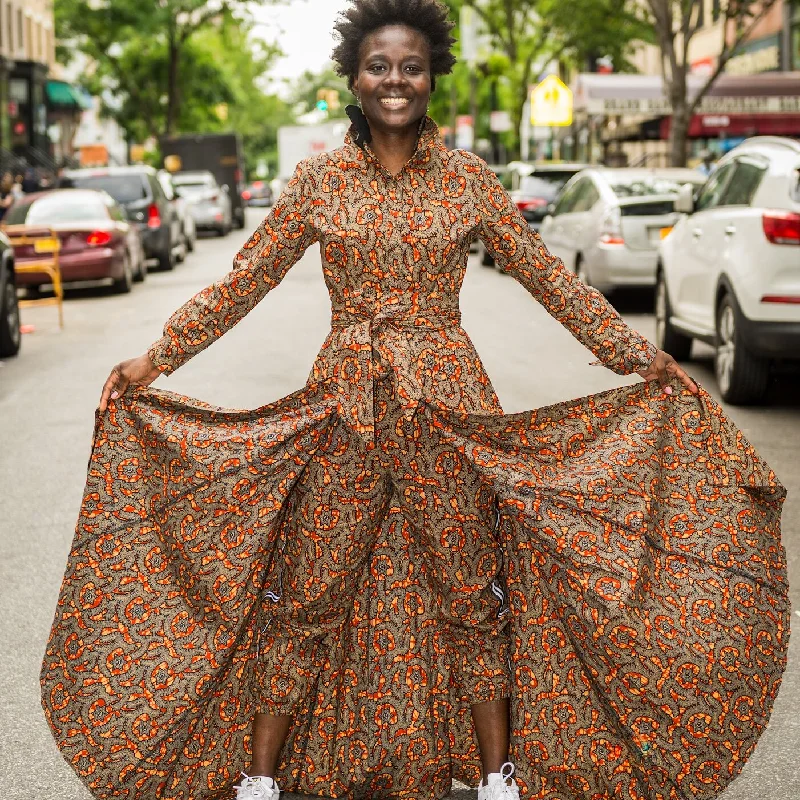 Limited-Time Price Drop!All-in-One Long Sleeve African Print Duster/Coat Dress