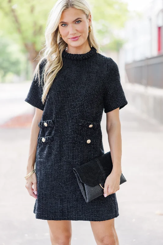 Hottest Discounts of the Year!Ask You Out Black Tweed Shift Dress