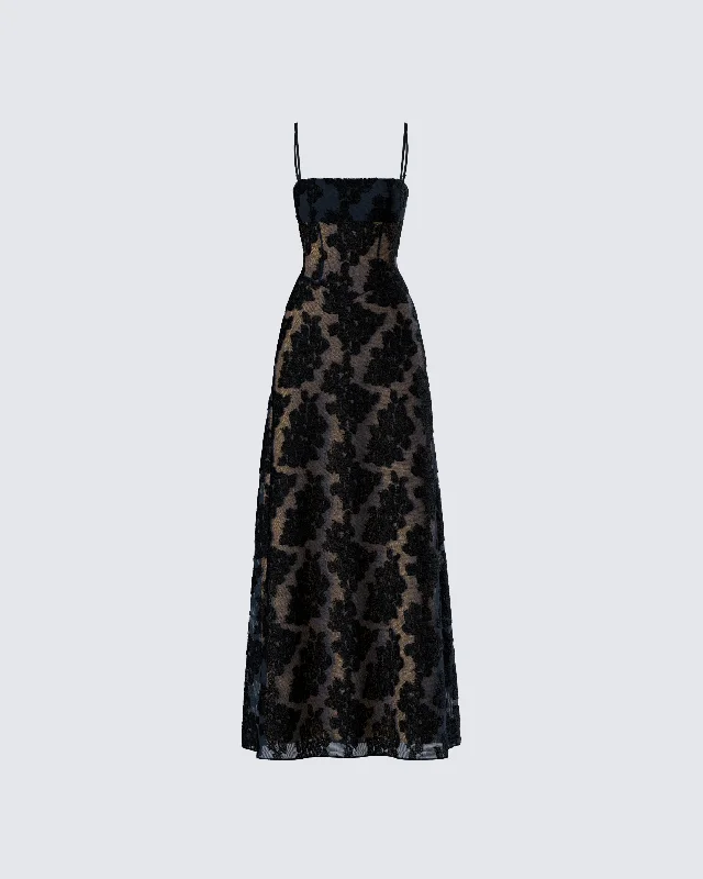 Steals and Deals Await!Audrina Black Burnout Maxi Dress