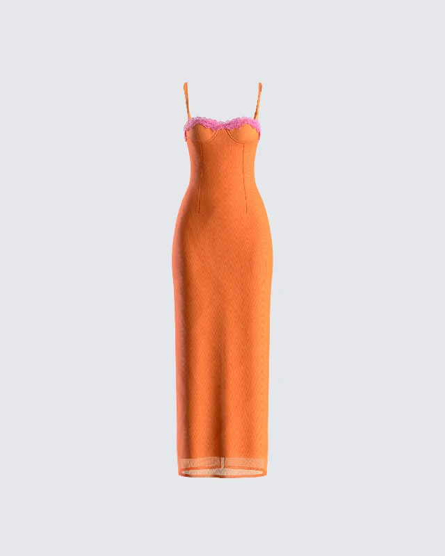 Save Up to 50% Off!Ayesha Orange Mesh Maxi Dress