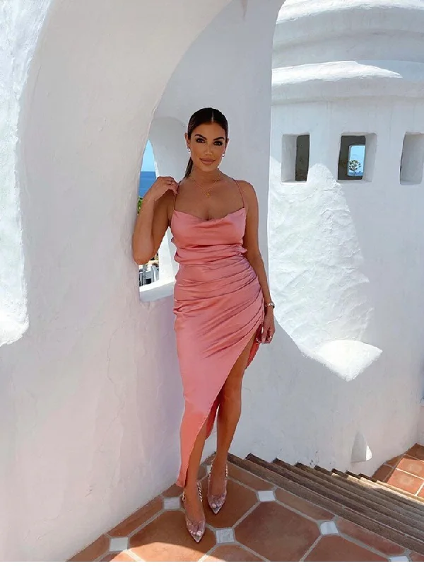 Your Shopping Wish, Our Discount Command!BerriesJam - Backless Lace up Split Swinging Neck Satin Maxi Dress Your Shopping Wish, Our Discount Command!BerriesJam - Backless Lace up Split Swinging Neck Satin Maxi Dress