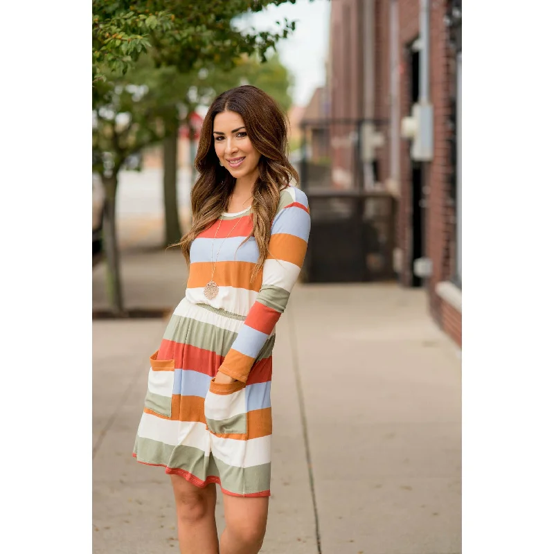 Biggest Sale of the Season!Striped Pocket Long Sleeve Dress