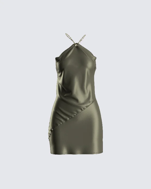 Don't Miss Out!Bindi Olive Green Satin Mini Dress