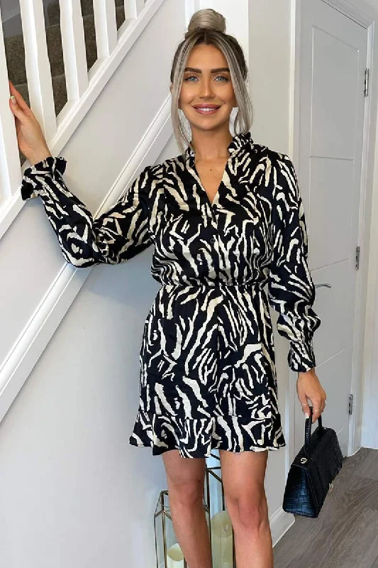 Exclusive Offers You’ll Love!Black Animal Print Button Front Mini Dress