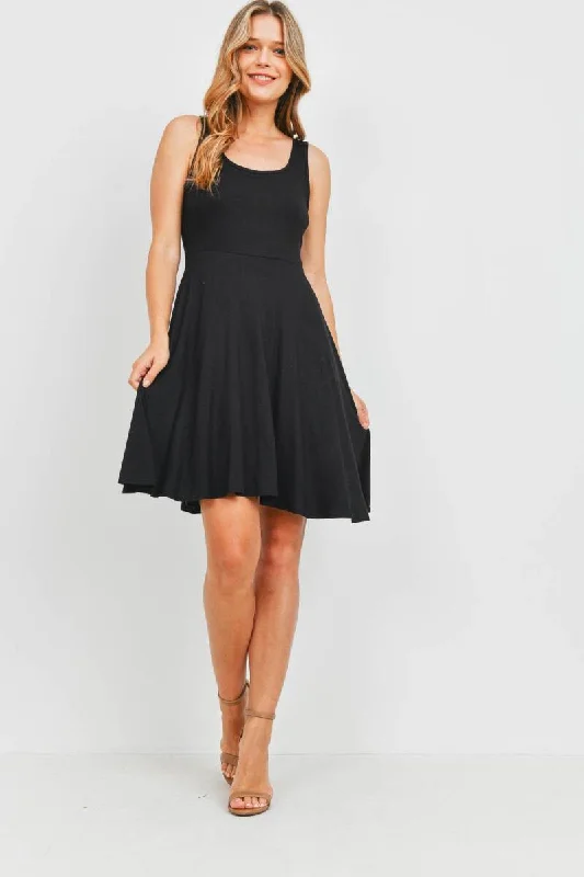 Best Deals Just for You!Black Scoop neck flared dress