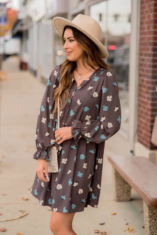 Score Big Savings Today!Blossoms Ruffle Long Sleeve Dress