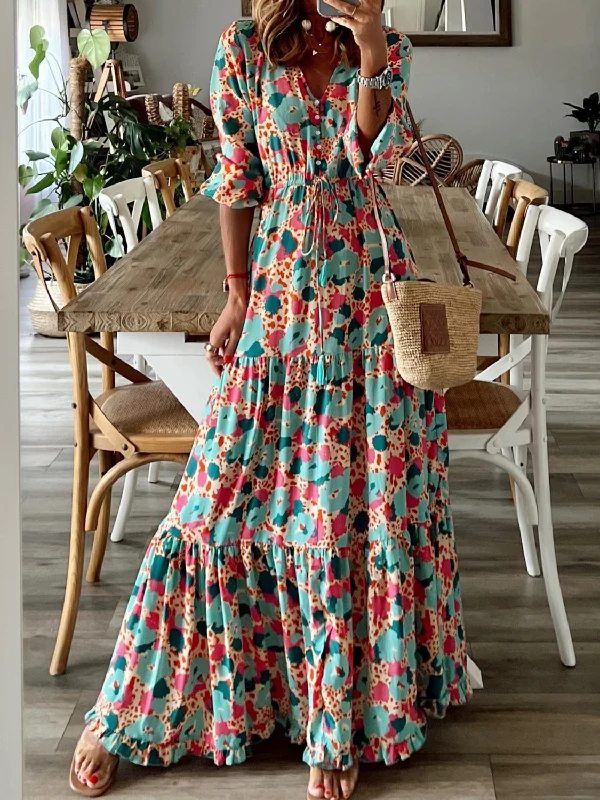 Limited-Time Price Drop!Button Up Ruffle Hem Tiered Maxi Dress