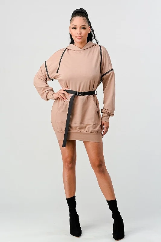 Today Only – Don’t Miss It!Double Zipper Long Sleeve Hooded Mini Dress