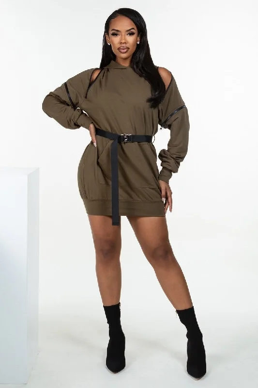 Get It Before It’s Gone!Double Zipper Long Sleeve Hooded Mini Dress