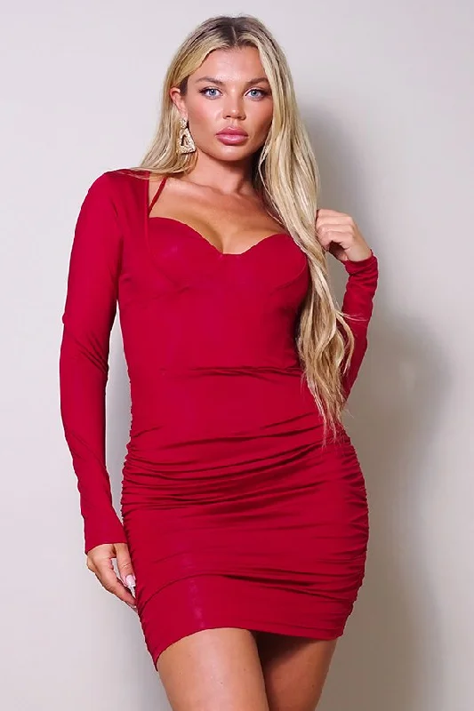 Best Price of the Season!Long Sleeve Corset Halter Tie Mini Dress