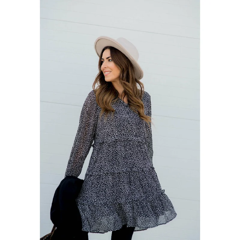 Instant Savings Await!Cheetah Long Sleeve Button Dress