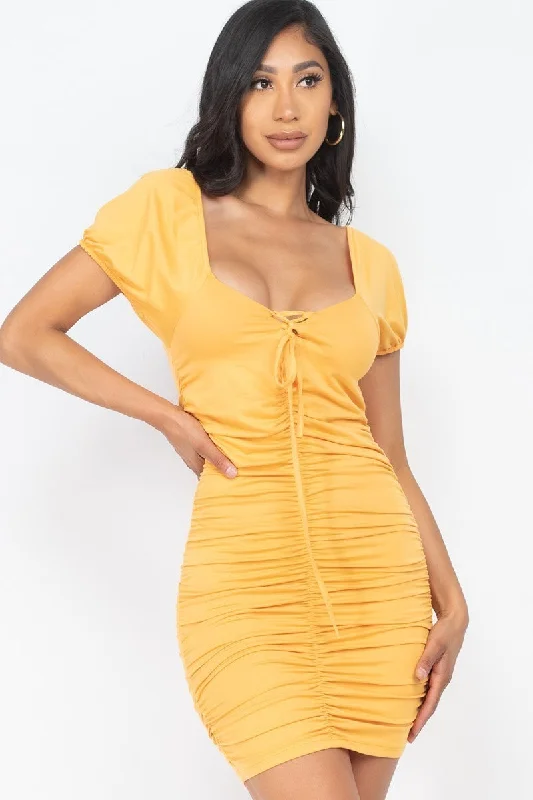 Biggest Sale of the Season!Front Lace Up Ruched Mini Dress