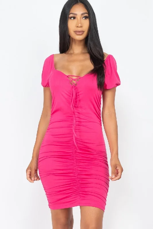 Exclusive Deals Just for You!Front Lace Up Ruched Mini Dress